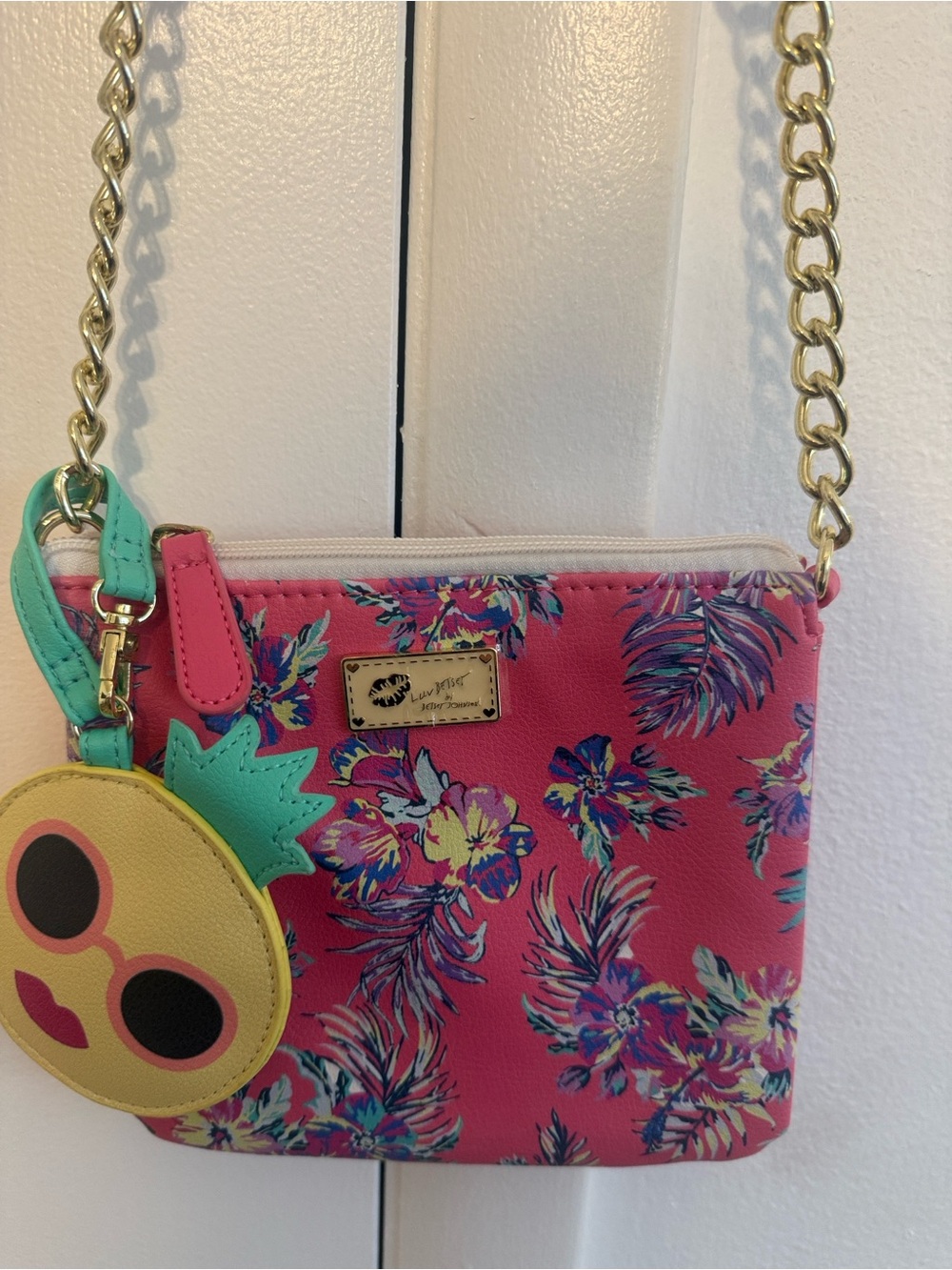 Pink Floral Crossbody Bag with Pineapple Charm